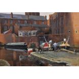 I... Ellison (20th Century) British. Men working on Canal Barges in Birmingham, by Industrial