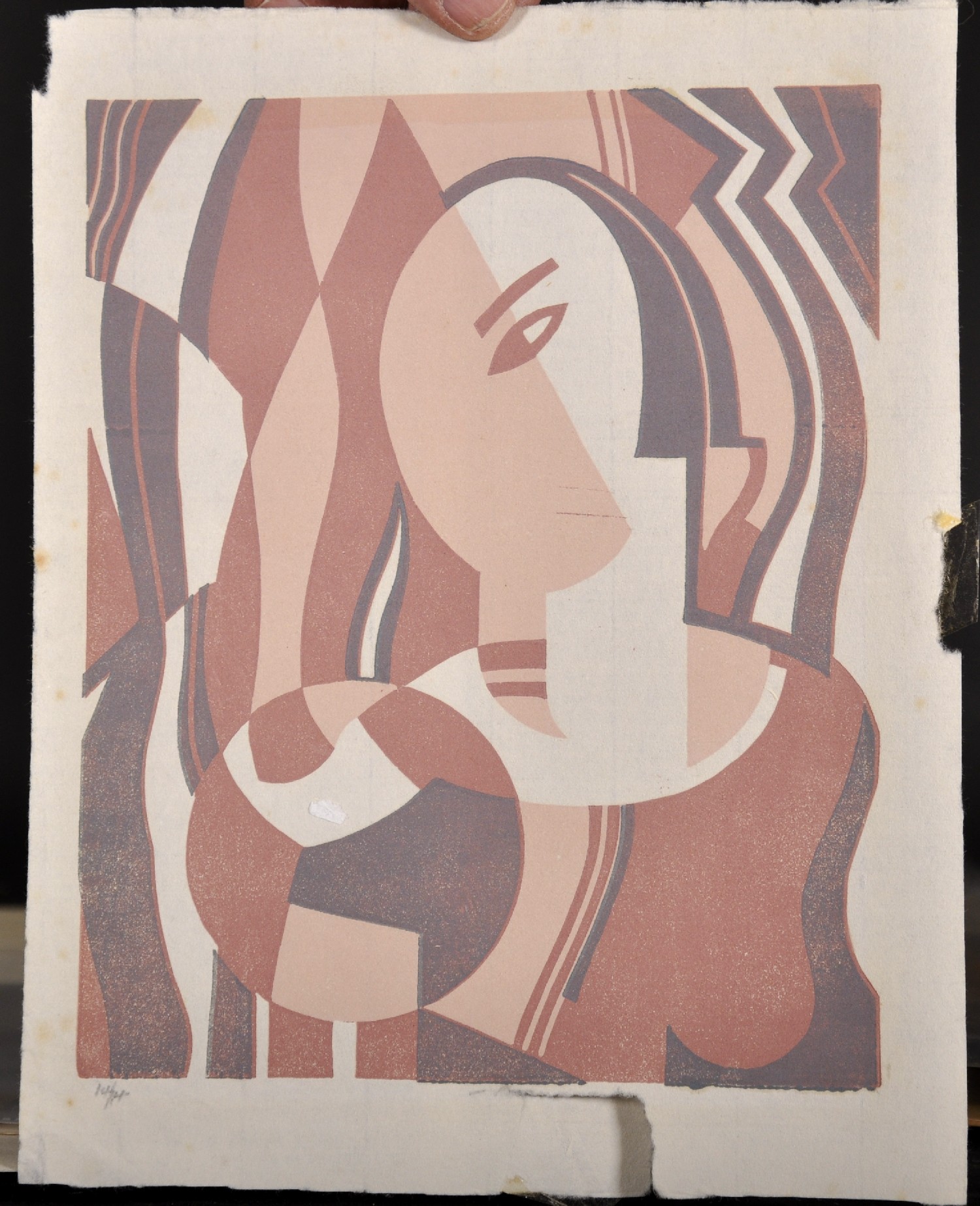 Leonard Beaumont (1891-1986) British. "Vanity", a Cubist form of a Figure, Linocut in Colours, - Image 2 of 4