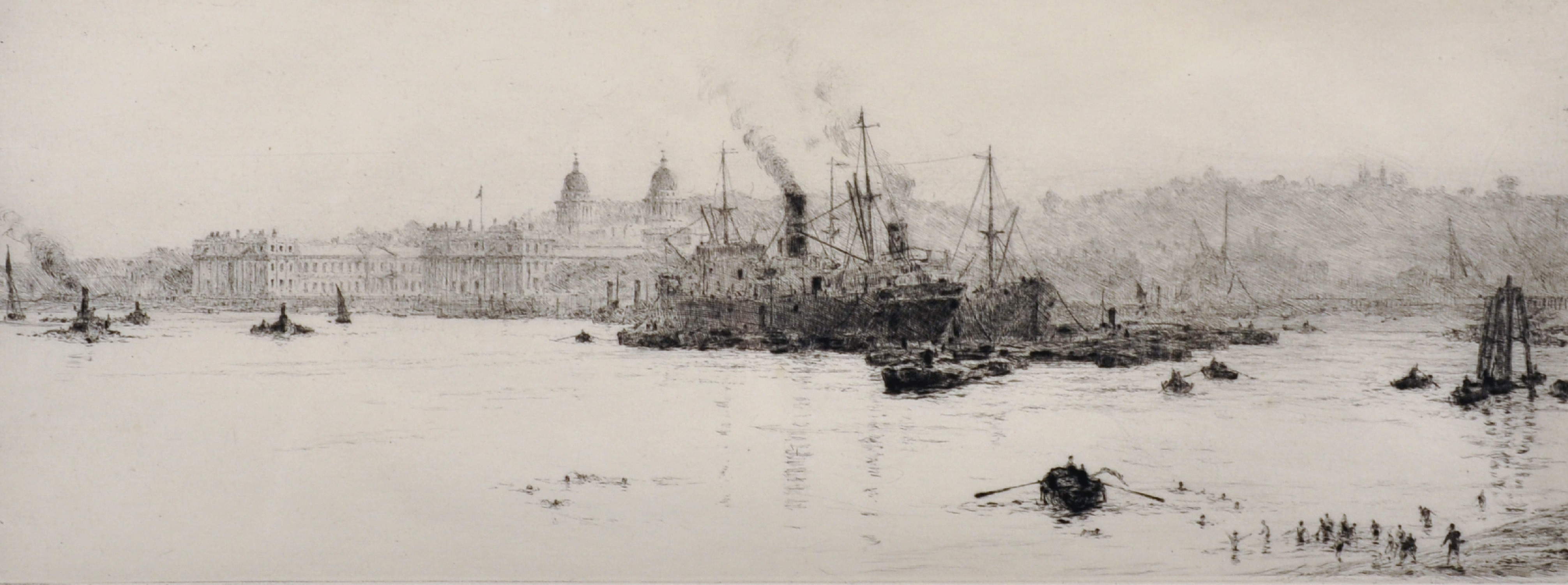 William Lionel Wyllie (1851-1931) British. "Sugar Boats off Greenwich", Etching, Signed in Pencil,