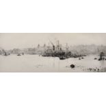 William Lionel Wyllie (1851-1931) British. "Sugar Boats off Greenwich", Etching, Signed in Pencil,