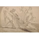 Circle of Henry Fuseli (1741-1825) British. Figures Pulling a Body into Shore, Ink and Wash,