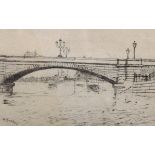 Walter Greaves (1846-1930) British. "Putney Bridge", Etching, Signed in Pencil, and Inscribed on