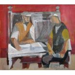 William Kempster (1914-1977) British. Two Workmen seated at a Table, Mixed Media, 8.25" x 9.5".