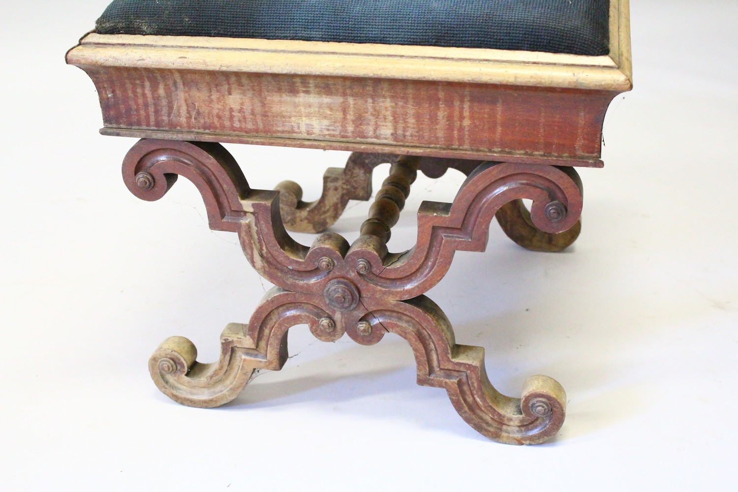 A VICTORIAN MAHOGANY CROSS FRAME STOOL with needlework top. 51cms. - Image 2 of 5