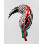 A SILVER AND ENAMEL TOUCAN BROOCH.