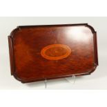 A 19TH CENTURY FRENCH PARQUETRY AND MARQUETRY TEA TRAY. 65cms long.
