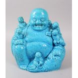 A GOOD CHINESE REPUBLIC BLUE SEATED BUDDHA. 26cms high.