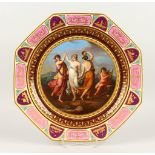 A SUPERB VIENNA OCTAGONAL DISH "AMOR UND TANZENDE GRAZIEN", with pale blue and blue vignettes.