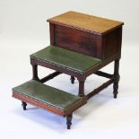 A 19TH CENTURY MAHOGANY SET OF LIBRARY STEPS with rising top, on turned supports. 63cms high x 51cms