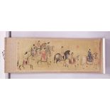 A CHINESE 19TH / 20TH CENTURY HANGING SCROLL PICTURE ON PAPER, depicting scenes of figures upon