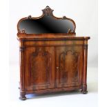 A GOOD REGENCY MAHOGANY CHIFFONIER, shaped mirrored back, with double panel doors, shaped panels,