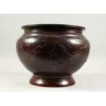 A JAPANESE BRONZE CIRCULAR JARDINIERE, with bamboo decoration. 32cms diameter.