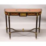 A FRENCH STYLE MAHOGANY AND KINGWOOD CONSOLE TABLE with ormolu mounts.