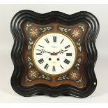 A 19TH CENTURY FRENCH WALL CLOCK, with mother-of-pearl inlaid ebony case, white enamel dial signed