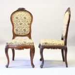 A SET OF TEN LOUIS XVITH OAK DINING CHAIRS with padded backs and seats.