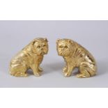 A GOOD PAIR OF 18CT GOLD PLATED PUG DOG SALT AND PEPPERS. 7cms high.