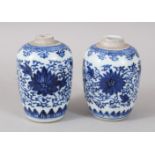 A PAIR OF 19TH CENTURY CHINESE BLUE AND WHITE VASES. 11cms high.