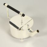 A CHRISTOPHER DRESSER DESIGN CIRCULAR PLATED TEAPOT.