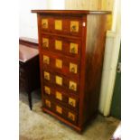 A MODERN HARDWOOD AND INLAID SIX DRAWER TALLBOY.