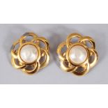 A PAIR OF CHANEL GILT AND PEARL EARRINGS.