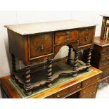 A 19TH CENTURY OR EARLIER WALNUT LOWBOY, with single central drawer flanked by deep drawers on