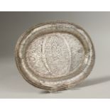 A MALTESE SILVER OVAL FILIGREE DISH, 16cms long.