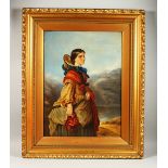 VICTORIAN SCHOOL Oil. Young lady in a highland landscape, in a gilt frame. 60cms x 45cms.
