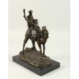 AFTER A. LEONARD (1841-1923) FRENCH A BRONZE GROUP, man riding a camel. Signed A. LEONARD. 29cms