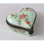 A HEART SHAPED SNUFF BOX, painted with butterflies. 5.5cms.