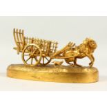 A GILT BRONZE MODEL OF A HORSE AND CART. 20cms long.