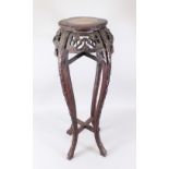 A TALL 19TH CENTURY CHINESE MARBLE TOP HARDWOOD TABLE / PLANTER, the top inset with marble, the