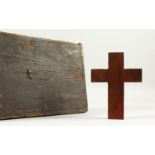 AN OLD WOODEN BOX, containing a wooden cross, stamped MEMENTO MORI, RMS TITANIC, 14 APRIL 1912,