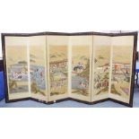 A GOOD JAPANESE MEIJI PERIOD SIX FOLD PAINTED SCREEN, the screen painted on paper with silk outer's