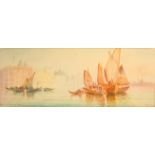 VENETIAN SCENE. Watercolour. Signed and Inscribed. 22cms x 58cms.