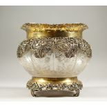 A SUPERB STEVENS & WILLIAMS/WEBBS CRYSTAL ROSE BOWL, with pierced silver mounts. London 1900. Maker: