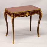 A FRENCH STYLE PARQUETRY AND ORMOLU MOUNTED SIDE TABLE.