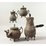 A SUPERB GROOT BOERSMA DUTCH SILVER FOUR PIECE TEA SET AND CHOCOLATE POT, comprising teapot,