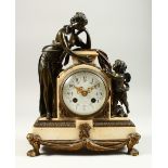 A GOOD 19TH CENTURY FRENCH LOUIS XV DESK MARBLE AND ORMOLU CLOCK, with eight-day movement,