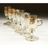 A SET OF SIX GLASS CUSTARD GLASSES.