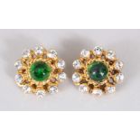 A VERY GOOD PAIR OF CHANEL GREEN STONE EARRINGS.