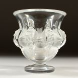 A LALIQUE PEDESTAL URN with chubby birds. Etched Lalique, France. 11.5cm high.