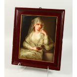 A SUPERB 19TH CENTURY BERLIN PORCELAIN PLAQUE of a young lady holding an Aladdins lamp. 33cms x