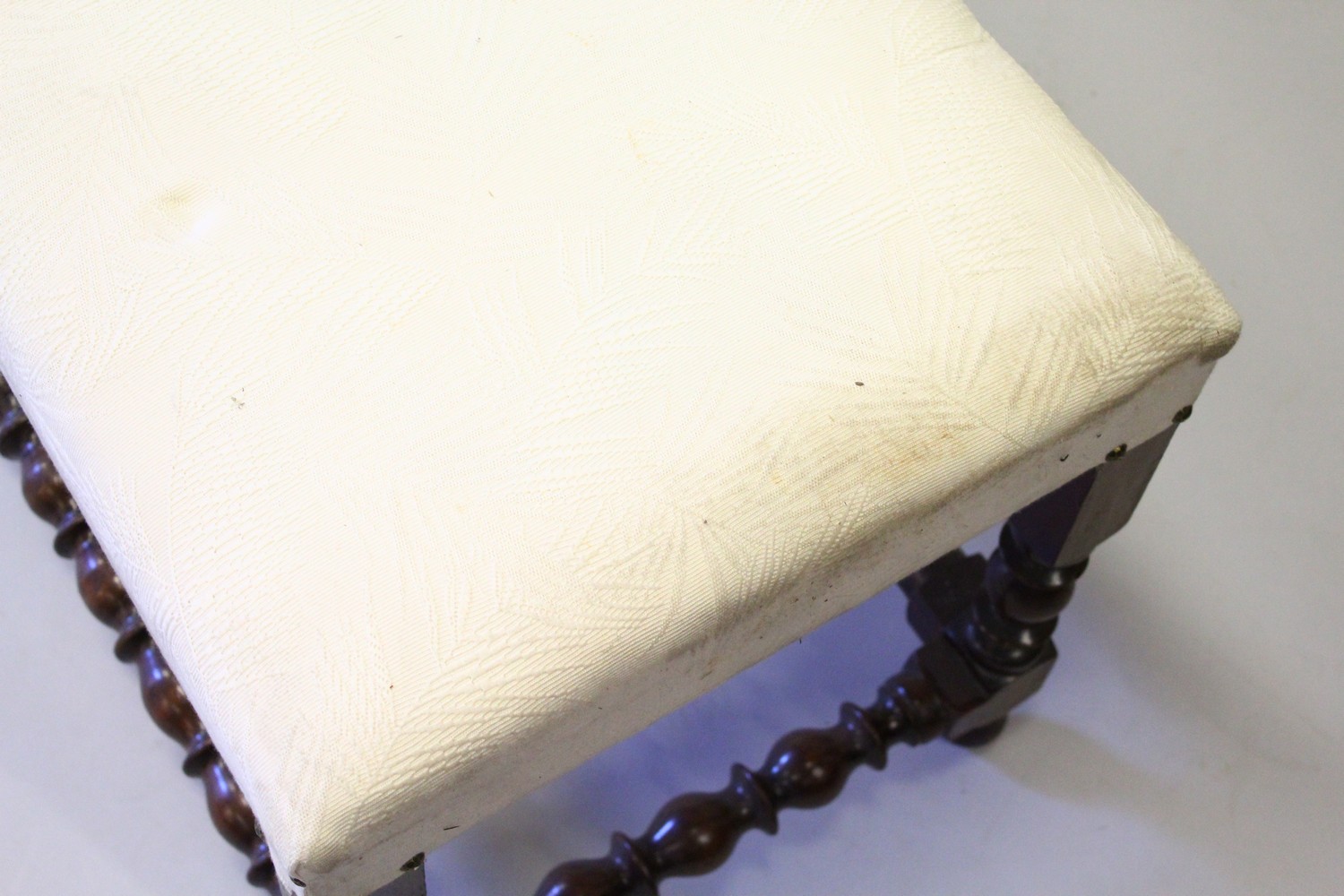 A GOOD LONG FOOTSTOOL with padded top on turned supports. 120cms long x 42cms wide. - Image 2 of 3