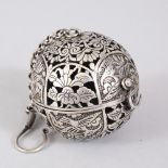 A CHINESE WHITE METAL BALL CENSER. 6cms.