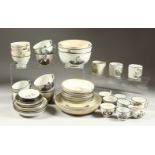 A VERY GOOD ENGLISH SEPIA DESIGN PART TEA SET, with Victorian scenes, comprising eight cups and