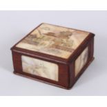 A CHINESE SQUARE WOODEN AND MOTHER OF PEARL BOX, 10cm square.