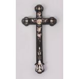A GOOD HONGMU CARVED AND MOTHER-OF-PEARL INLAID CRUCIFIX/CROSS, with carved mother-of-pearl inlaid