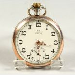 A GENTLEMAN'S SILVER OMEGA POCKET WATCH.