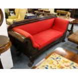 A GOOD 19TH CENTURY EMPIRE REVIVAL MAHOGANY SCROLL END SETTEE, with well carved decoration on claw