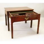 A GEORGE III MAHOGANY ARCHITECTS TABLE, with plain top and deep sliding fitted drawer with velvet